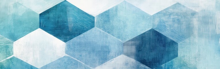 Fototapete - Elegant minimalist design featuring hexagonal shapes in shades of blue for a modern aesthetic
