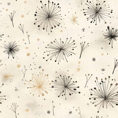 Aufkleber - Serene watercolor doodle artwork featuring whimsical flowers on a beige background