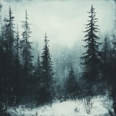 Sticker - An eerie and atmospheric forest filled with tall evergreen trees