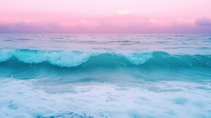 Poster - Serene aqua and lilac gradient over calm ocean waves at sunset reflecting tranquil evening colors