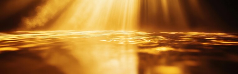 Fototapete - Mysterious dark room illuminated by warm golden light creating a serene atmosphere and captivating shadows