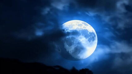 fast motion video showing rare blue moon emerging drifting clouds highlighting uncommon astronomical