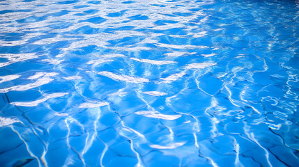 Leinwandbilder - Calm and tranquil waters of a swimming pool reflecting the bright blue sky and shimmering sunlight creating a serene and peaceful natural landscape