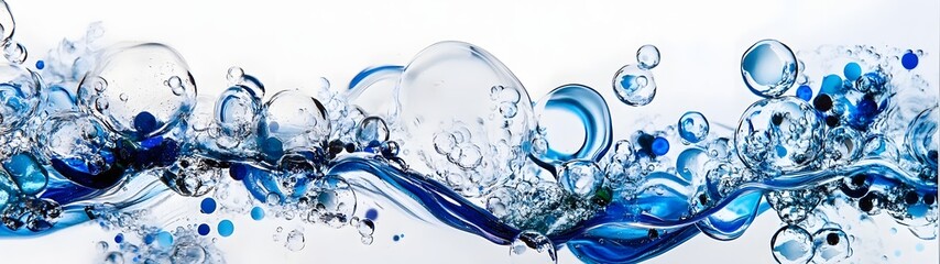 Leinwandbilder - Captivating abstract composition featuring dynamic flows of transparent liquid swirling and splashing against a background of shimmering blue and white hues