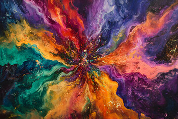 Wall Mural - A vibrant explosion of colors, resembling an abstract nebula in space, with swirling patterns