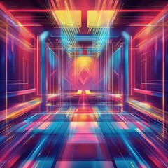 Wall Mural - Abstract glowing hallway with vibrant colors and sharp lines