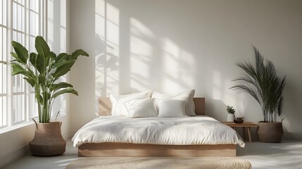 Aufkleber - Cozy and Serene Bedroom Oasis with Natural Light and Minimalist Decor   Peaceful and Inviting Sanctuary for Relaxation Comfort and Escape from the Everyday