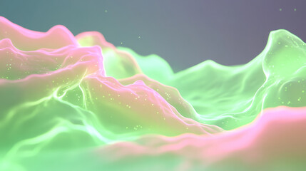 Poster - A close-up of liquid waves gliding together, the transitions between neon pink and lime green