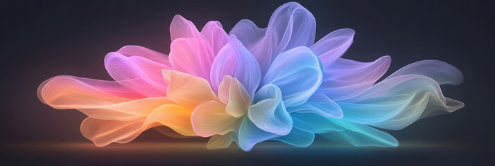 Poster - A surreal composition where the flowerâ€™s center erupts in swirling neon streams, forming arcs of