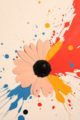 Aufkleber - A close-up, slow-motion style view where splashes of red, yellow, and blue paint collide, giving