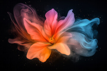 Poster - A conceptual, dreamlike scene where a flower appears to be painted alive, the petals exploding into