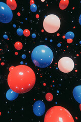 Poster - A collection of neon blue and red energy spheres floating in a dark, futuristic void, their smooth