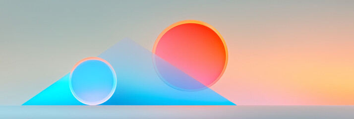 Aufkleber - A minimal composition of three glowing orbs orbiting each other, with gradients of neon blue and