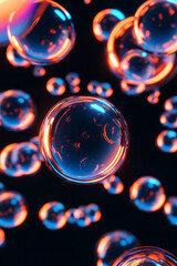 Poster - A collection of neon blue and red energy spheres floating in a dark, futuristic void, their smooth