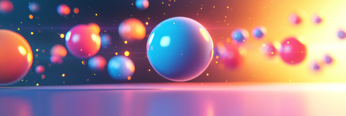 Poster - A collection of neon blue and red energy spheres floating in a dark, futuristic void, their smooth