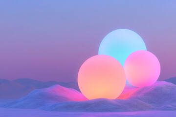 Aufkleber - A minimal composition of three glowing orbs orbiting each other, with gradients of neon blue and