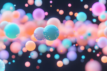 Aufkleber - A dynamic arrangement of spheres at varying depths, each reflecting streaks of neon light, evoking
