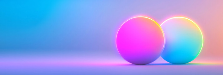 Aufkleber - A side-view angle of two overlapping spheres, their neon hues interacting to form a striking purple