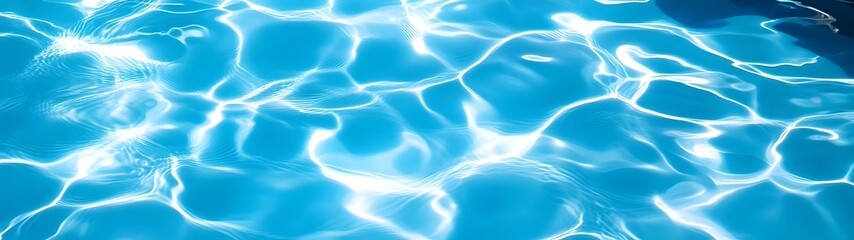 Aufkleber - Crystal clear blue water surface reflecting sunlight with beautiful wavy patterns in a luxurious resort swimming pool  Refreshing