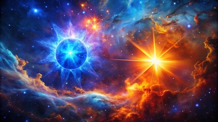 Wall Mural - fiery nebula cosmic scene with glowing blue star - celestial space background