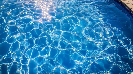 Poster - Dazzling Aquatic Beauty   Shimmering Pool Reflecting Sunlight and Tranquility  Serene and inviting water surface with captivating light patterns and ripples creating a soothing and calming atmosphere