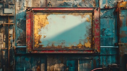 Aufkleber - Decaying metallic surface with peeling paint rust and oxidation in a dilapidated abandoned industrial interior or exterior setting  Grungy weathered and moody textural background with vintage retro