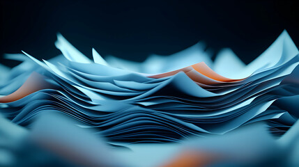 Abstract Paper Wave Texture with Blue and Orange Tones in a Three Dimensional Digital Rendering