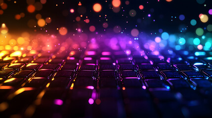 Backlit Keyboard with Bokeh Effect Featuring Colorful Illumination and Modern Technology