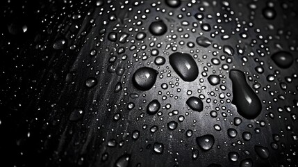 Leinwandbilder - Dramatic macro photography showcasing a close up view of glistening water droplets and splashes on a dark textured surface