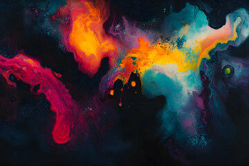 Wall Mural - An explosion of colors and shapes, reminiscent of the vibrant nebulae in deep space,