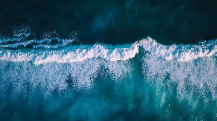 Poster - Dramatic turquoise seascape with powerful crashing waves surging at the rugged coastline  Intense movement and energy of the stormy aquatic scene capture the raw power of nature