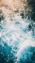 Poster - Dynamic and Powerful Ocean Waves Crashing and Splashing with Frothy Foam in a Stunning Aqua Blue Seascape Background  Dramatic Coastal Landscape with Turbulent Water Motion and Energy