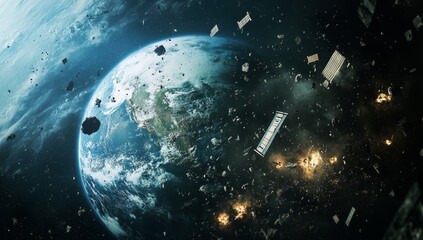 earth, space debris, orbiting, explosion, danger, pollution, warning, disaster, science fiction, bac