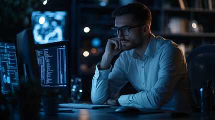 Focused Programmer at Night