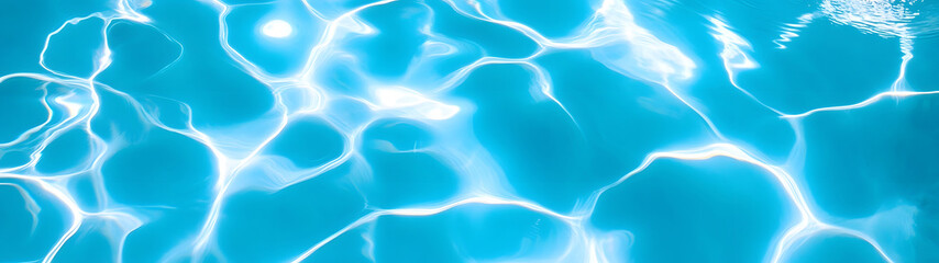 Poster - Serene reflection of crystal clear blue water rippling in a tranquil swimming pool on a sunny day creating a soothing and refreshing background