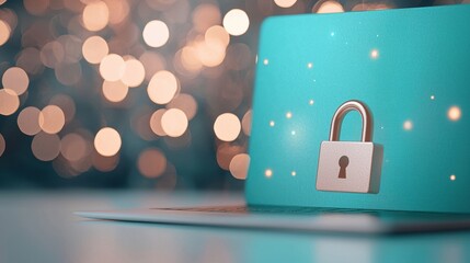Wall Mural - a padlock icon digitally superimposed on a laptop screen, representing the importance of strong pass