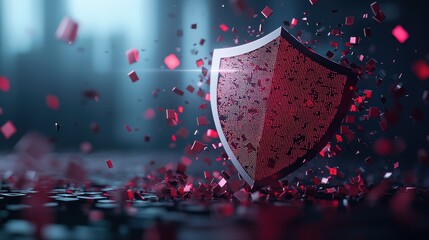 Wall Mural - a digital shield deflecting a barrage of malicious code, illustrating the constant battle against cy