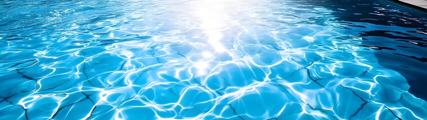 Aufkleber - Tranquil blue swimming pool with shimmering sunlight reflections and rippling water surface  Idyllic summer vacation or relaxation concept