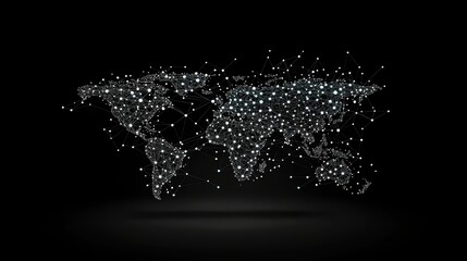 minimalist world map formed by connecting dots on a black background, emphasizing the interconnected