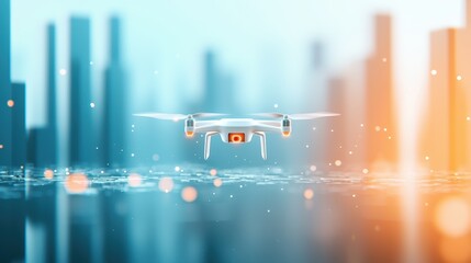 Wall Mural - a delivery drone flying through a cityscape, showcasing the potential of automation for logistics an