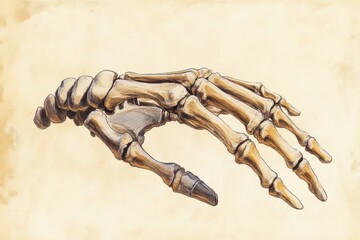 Aufkleber - Detailed illustration of a human skeletal hand showcasing anatomy and bone structure for educational reference. Generative AI