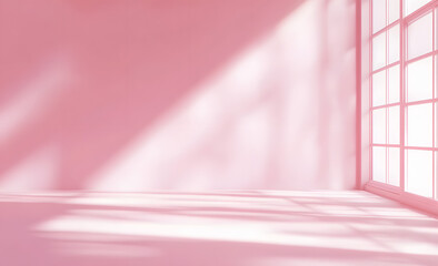 Wall Mural - empty pink colour room studio with sunlight effect shadow on the floor and wall for product presenta