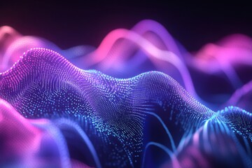 Wall Mural - Vibrant digital waves flow in neon colors creating a mesmerizing abstract landscape of light and movement. Generative AI