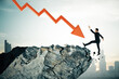© Who is Danny - Businessman falling off a cliff with a red downward arrow symbolizing financial crisis.