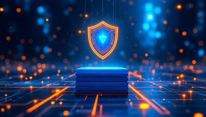 futuristic shield cyber security technology motherboard computer background