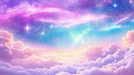Wall Mural - Beautiful fantasy starry night sky blue and purple colorful galaxy and aurora 4k wallpaper. cosmic watercolor illustration.