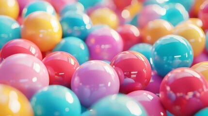 Wall Mural - 3d rendering of a pile of glossy balls in various pastel colors.