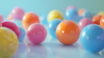 Wall Mural - 3d rendering of a colorful glossy spheres on a blue background.