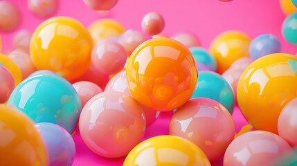 Wall Mural - 3d rendering of a colorful array of glossy spheres. the spheres are arranged in a random pattern and