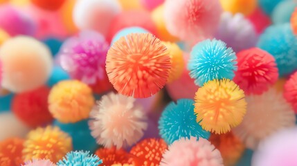 Wall Mural - colorful 3d rendering of a variety of small objects with a fluffy texture. the objects appear to be 